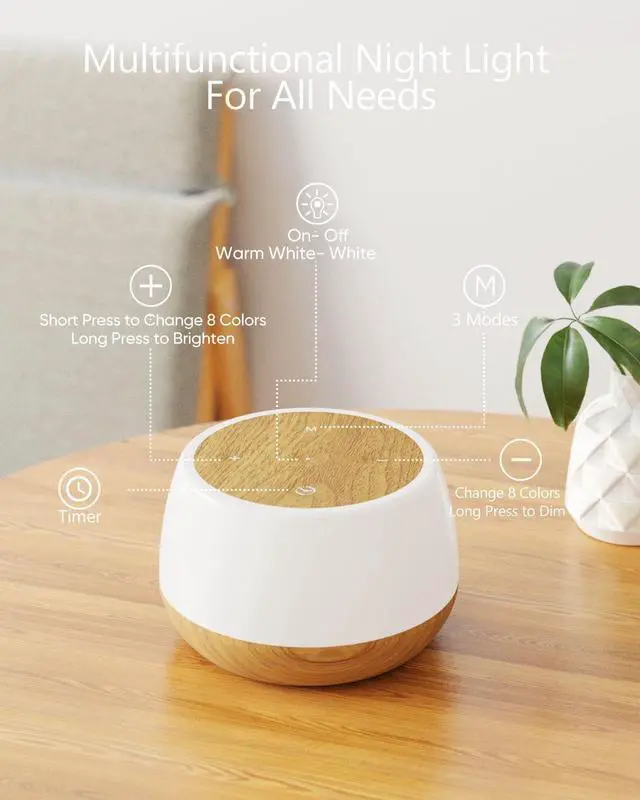 Alt view image 2 of 7 - Night Light for Baby Nursery Set of 2, USB Rechargeable Bedside Lamp Stepless Dimmable, 3 Modes & 9 Colors Changing, Portable Touch Light for Adults with Timing & Memory