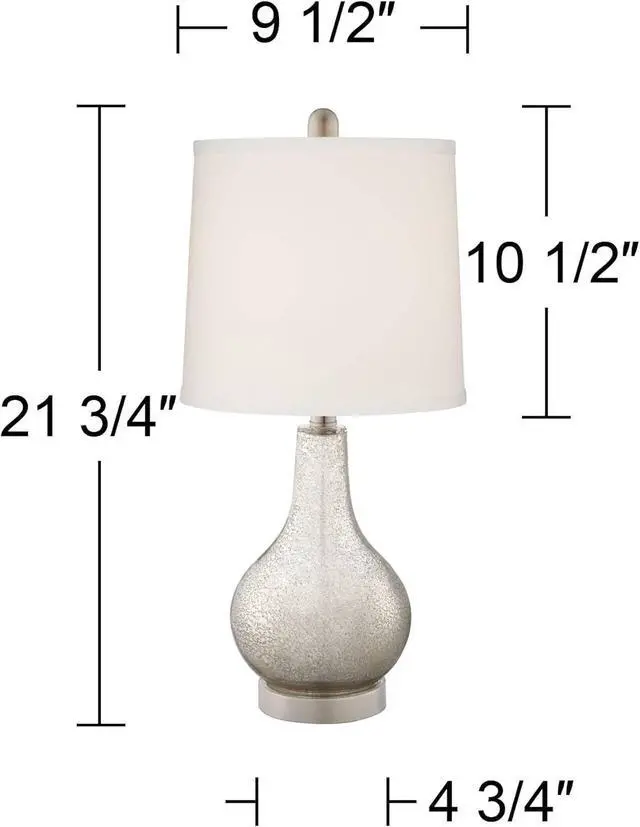 Alt view image 4 of 7 - 360 Lighting Ledger Modern Accent Table Lamps 21.75" High Set of 2 with USB Charging Port Mercury Glass Off White Drum Shade Decor for Living Room Desk Bedroom House Bedside Nightstand Home