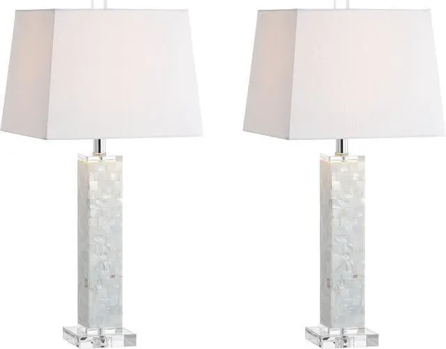 Main image of JONATHAN Y JYL1053A-SET2 Set of 2 Table Lamps Noelle 28.5" Seashell LED Table Lamp Coastal Contemporary Bedside Desk Nightstand Lamp for Bedroom Living Room Office College Bookcase, White