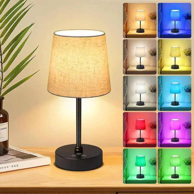 Main image of Small Cordless Table Lamp,5000mAh Rechargeable Battery Operated Desk Lamp,3 Colors & 7 RGB Stepless Dimmable, Portable Touch Fabric Shade LED Night Light for Bedroom Restaurant Home(Flaxen)