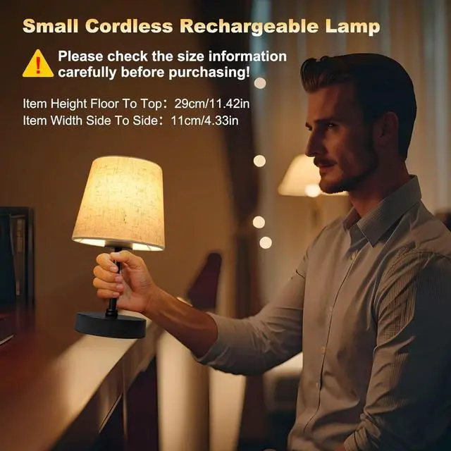 Alt view image 2 of 7 - Small Cordless Table Lamp,5000mAh Rechargeable Battery Operated Desk Lamp,3 Colors & 7 RGB Stepless Dimmable, Portable Touch Fabric Shade LED Night Light for Bedroom Restaurant Home(Flaxen)