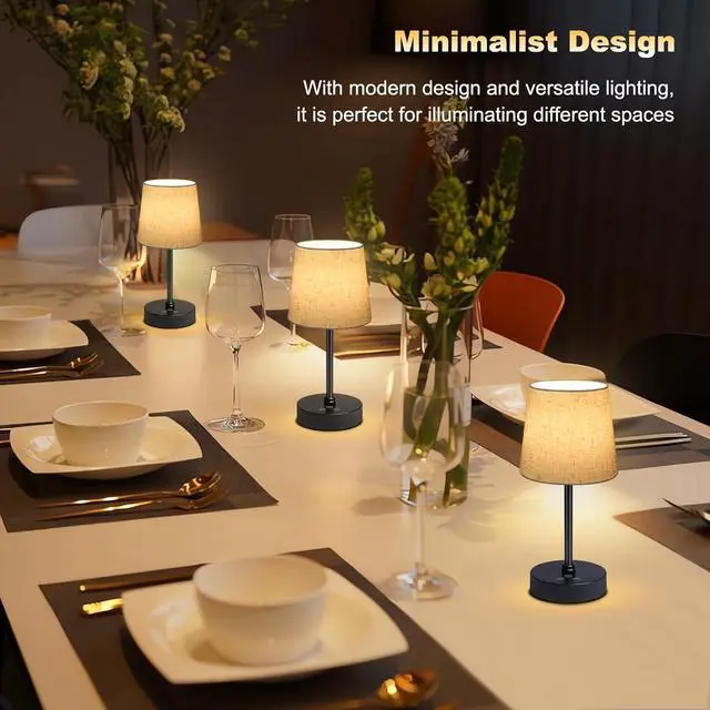 Alt view image 6 of 7 - Small Cordless Table Lamp,5000mAh Rechargeable Battery Operated Desk Lamp,3 Colors & 7 RGB Stepless Dimmable, Portable Touch Fabric Shade LED Night Light for Bedroom Restaurant Home(Flaxen)