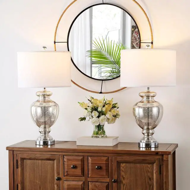 Alt view image 2 of 5 - SAFAVIEH Lighting Collection Morocco Mercury Glass 28-inch Table Lamp Set of 2 with USB Charging Port (LED Bulbs Included)