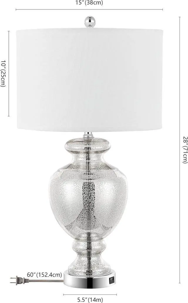 Alt view image 5 of 5 - SAFAVIEH Lighting Collection Morocco Mercury Glass 28-inch Table Lamp Set of 2 with USB Charging Port (LED Bulbs Included)