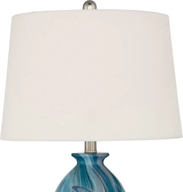 Alt view image 3 of 7 - 360 Lighting Carlton 28" Tall Modern Table Lamps Set of 2 WiFi Smart Socket Blue Marble Finish Living Room Bedroom Bedside Nightstand House Office Home Reading Kitchen Entryway White Shade