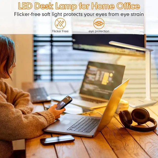 Alt view image 3 of 7 - White crown LED Desk Lamp with 15W Wireless Charger & USB Port, Dimmable Table Lamp with 5 Lighting Modes, Sensitive Touch Control, Foldable & Portable Desk Light for Home, Office, Bedroom, Reading