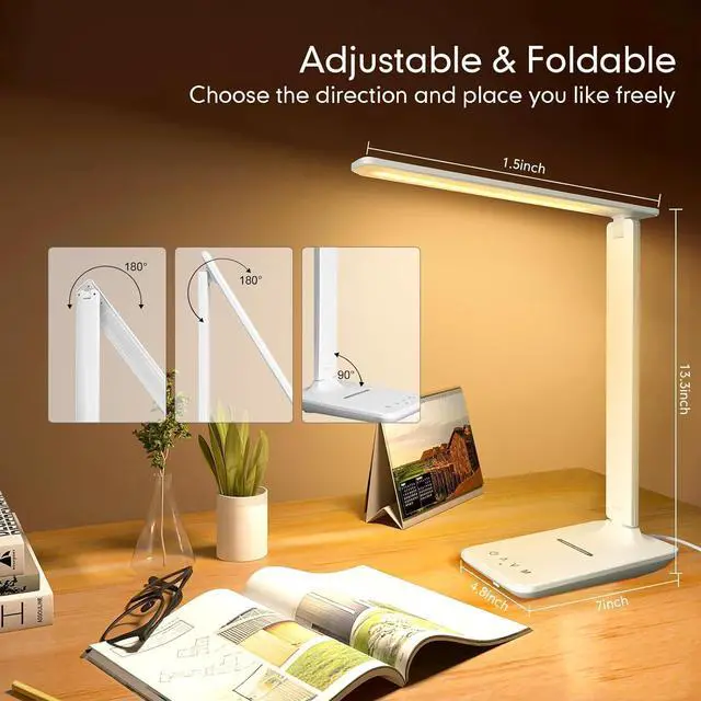 Alt view image 7 of 7 - White crown LED Desk Lamp with 15W Wireless Charger & USB Port, Dimmable Table Lamp with 5 Lighting Modes, Sensitive Touch Control, Foldable & Portable Desk Light for Home, Office, Bedroom, Reading