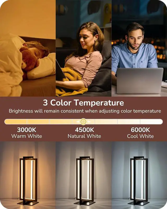 Alt view image 3 of 7 - EDISHINE Modern LED Table Lamp, Stepless Dimmable Minimalist Bedside Lamp, MAX 750LM, 3 Color Temperature, Switch Control Nightstand Lamp for Living Room Bedroom, Angle Adjustable