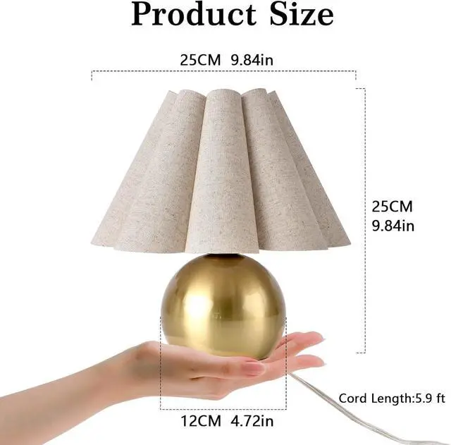 Alt view image 3 of 7 - Gold Small Bedside Table Lamp for Bedroom, Brass Gold Bedroom Lamps for Nightstand, Cute Mini Table Lamps for Small Spaces with Scalloped Shade for Kitchen Counter, Bookshelf, Living Room, Kids Dorm