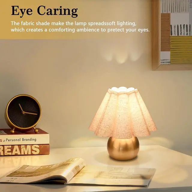 Alt view image 5 of 7 - Gold Small Bedside Table Lamp for Bedroom, Brass Gold Bedroom Lamps for Nightstand, Cute Mini Table Lamps for Small Spaces with Scalloped Shade for Kitchen Counter, Bookshelf, Living Room, Kids Dorm