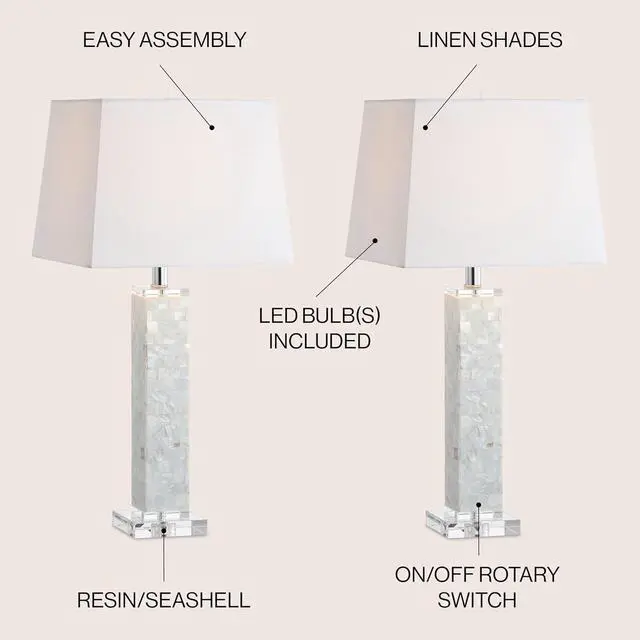 Alt view image 2 of 7 - JONATHAN Y JYL1053A-SET2 Set of 2 Table Lamps Noelle 28.5" Seashell LED Table Lamp Coastal Contemporary Bedside Desk Nightstand Lamp for Bedroom Living Room Office College Bookcase, White