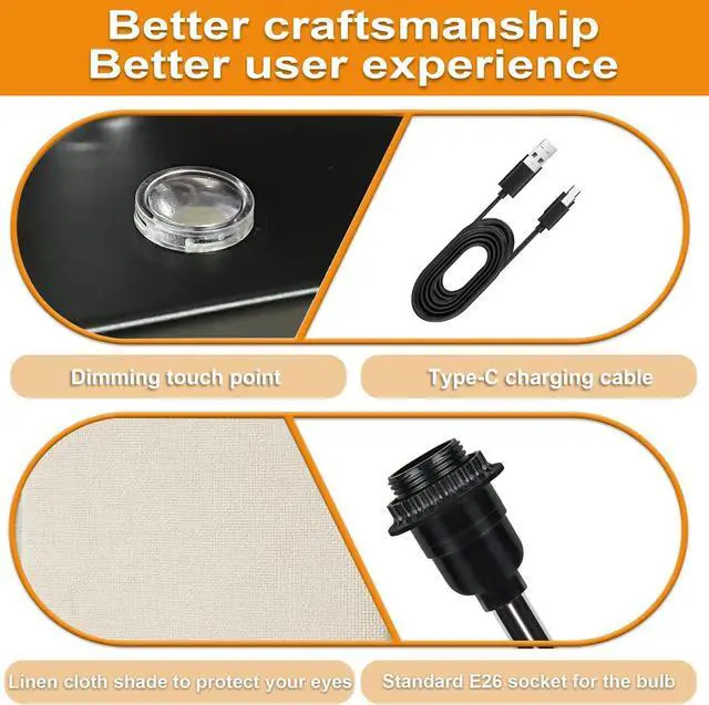 Alt view image 6 of 6 - comzler 2 Pack Table Lamp, Rechargeable Cordless Lamp with 4400mAh Portable 3 Level Brightness and Stepless Dimming, Small Lamp for Outdoor Camping Indoor Bedroom