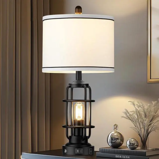 Main image of 26" Modern Lamp for Living Room, Industrial 3-Way Dimmable Beside Table Lamp with USB A+C Charging Ports & AC Outlet, Touch Control Beside Lamp LED Night Light for Bedroom Single(2 Bulbs Included)