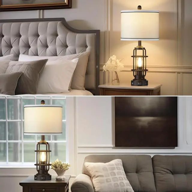 Alt view image 7 of 7 - 26" Modern Lamp for Living Room, Industrial 3-Way Dimmable Beside Table Lamp with USB A+C Charging Ports & AC Outlet, Touch Control Beside Lamp LED Night Light for Bedroom Single(2 Bulbs Included)