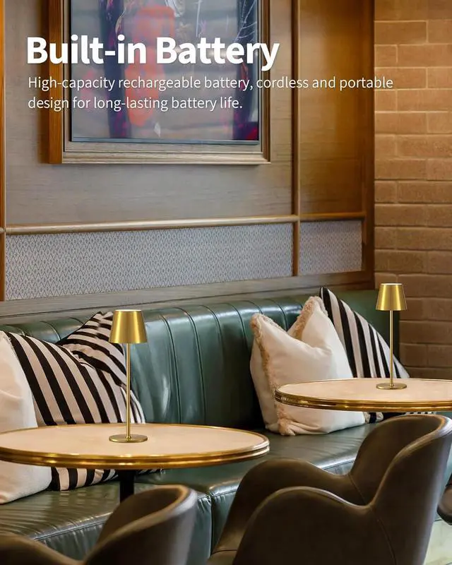 Alt view image 2 of 7 - PUSU Cordless Rechargeable Table Lamp Set of 2, 4000mAh Battery Powered LED Desk Lamp, 3 Color Stepless Dimming Up, Portable Table Light Lamp for Bedroom Restaurant Outdoor (Gold)