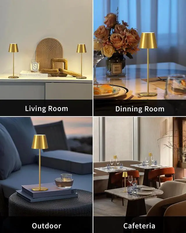 Alt view image 6 of 7 - PUSU Cordless Rechargeable Table Lamp Set of 2, 4000mAh Battery Powered LED Desk Lamp, 3 Color Stepless Dimming Up, Portable Table Light Lamp for Bedroom Restaurant Outdoor (Gold)