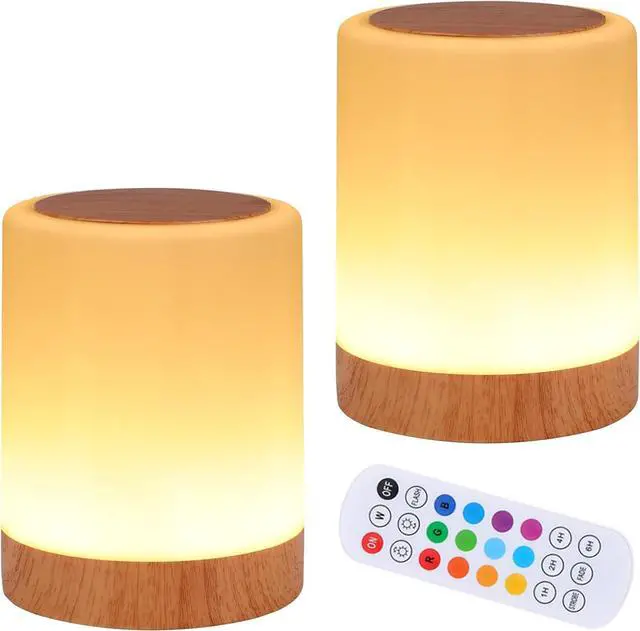 Main image of OORUN Touch Bedside Table Lamp,13 RGB Colors & 5 Brightness, USB Rechargeable Desk Lamp, Remote Control Dimmable Light with RGB Color Changing,Portable Lamp for Baby (2 Pack Brown)
