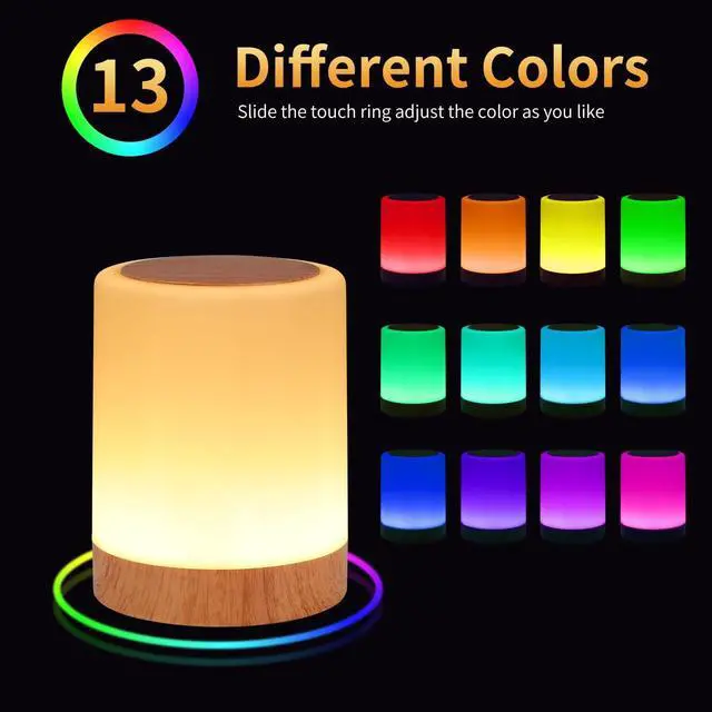 Alt view image 3 of 7 - OORUN Touch Bedside Table Lamp,13 RGB Colors & 5 Brightness, USB Rechargeable Desk Lamp, Remote Control Dimmable Light with RGB Color Changing,Portable Lamp for Baby (2 Pack Brown)