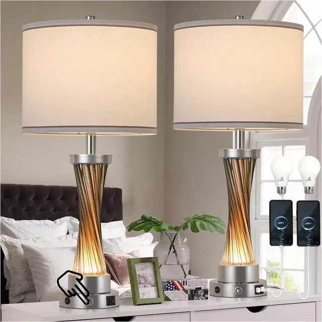 Alt view image 2 of 6 - 3-Way Dimmable Table Lamp Set of 2,Touch Cowith USB A+C Po