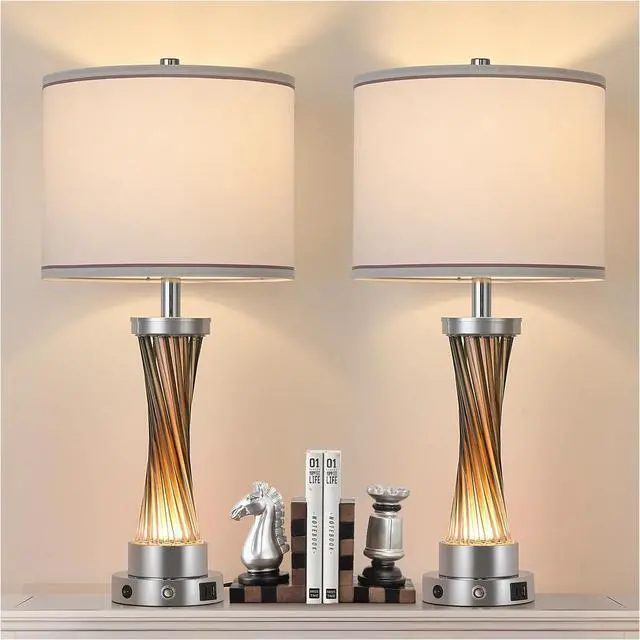Main image of 3-Way Dimmable Table Lamp Set of 2,Touch Cowith USB A+C Po
