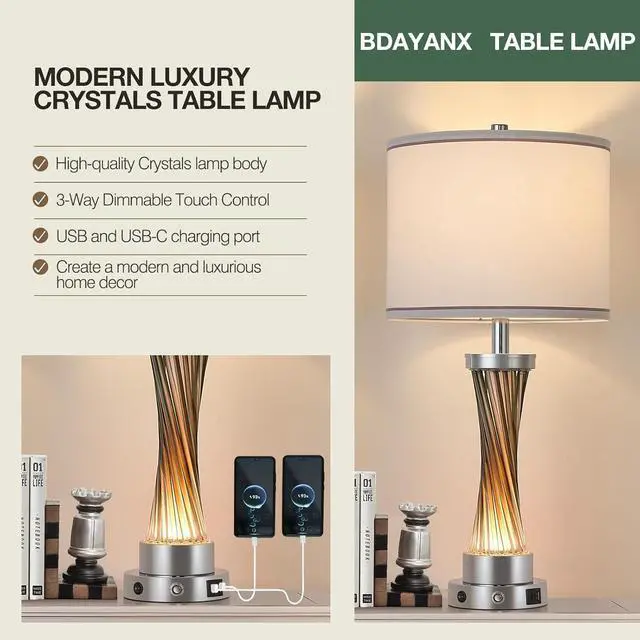 Alt view image 4 of 6 - 3-Way Dimmable Table Lamp Set of 2,Touch Cowith USB A+C Po
