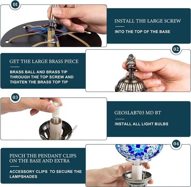 Alt view image 5 of 6 - Marrakech Turkish Lamp 3 Globes Moroccan Table Lamp with Bronze Base, 23" Tall Handmade Colorful Tiffany Mosaic Glass Night Light Fixture Including LED Bulb for Living Room Bedroom Decor