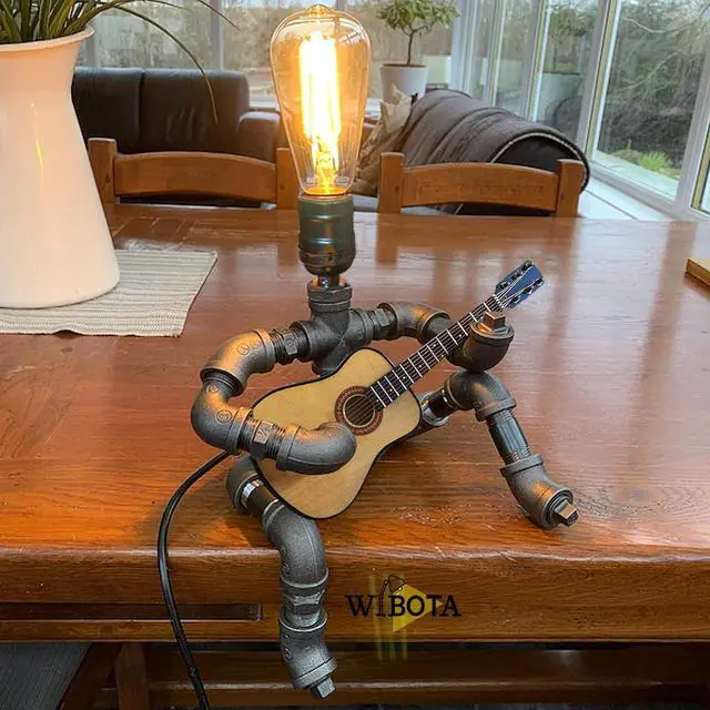 Main image of Steampunk Industrial Guitar Lamp - Unique Table Lamp/Desk Lamp with Edison Bulb, Vintage Decorative Lamp for Men, Guitar Lovers & Musicians, Creative Unusual Music-Themed Gift