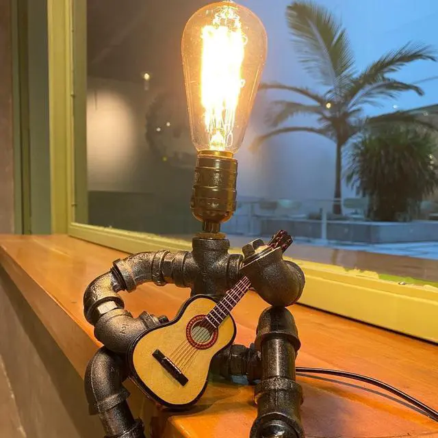 Alt view image 7 of 7 - Steampunk Industrial Guitar Lamp - Unique Table Lamp/Desk Lamp with Edison Bulb, Vintage Decorative Lamp for Men, Guitar Lovers & Musicians, Creative Unusual Music-Themed Gift
