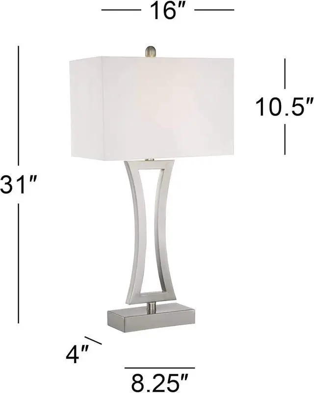Alt view image 4 of 7 - 360 Lighting Roxie Modern Table Lamps 31" Tall Set of 2 Brushed Nickel Silver Metal Off White Fabric Rectangular Shade for Bedroom Living Room House Bedside Nightstand Home Office Entryway
