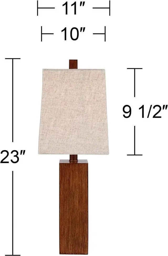 Alt view image 4 of 6 - 360 Lighting Darryl Modern Accent Table Lamps 23" Tall Set of 2 Faux Wood Rectangular Block Brown Tan Fabric Shade for Bedroom Living Room House Home Bedside Nightstand Office Entryway Kids