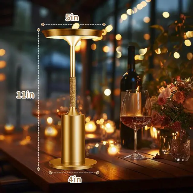 Alt view image 3 of 7 - Rechargeable Cordless Table Lamps Set of 2, 6000mAh Battery Operated Outdoor Table Lamp, 3 Color Stepless Dimming Portable Touch Light for Patio,Bars,Bedroom,Dinner, Restaurant (Gold)