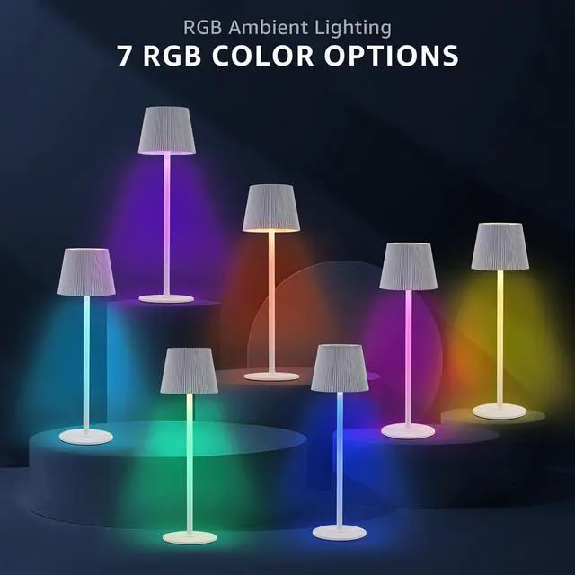 Alt view image 5 of 7 - uuffoo Cordless Table Lamps Rechargeable Set of 2, Outdoor Table Lamp with RGB Color Stepless Dimming, Battery Operated Desk Night Light for Patio, Restaurant,Bedroom