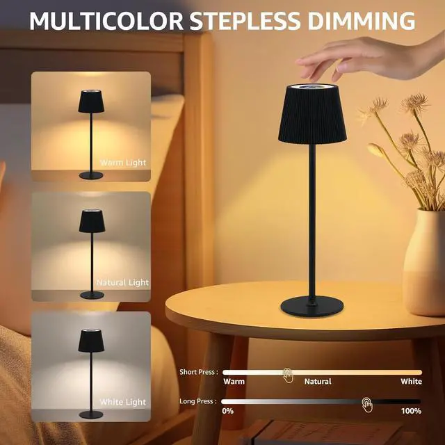 Alt view image 2 of 7 - uuffoo Cordless Table Lamps Rechargeable Set of 2, Outdoor Table Lamp with RGB Color Stepless Dimming, Battery Operated Desk Night Light for Patio, Restaurant,Bedroom
