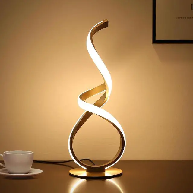 Main image of Bedside Table Lamp, LED Touch Dimmable Spiral Desk Lamp for Night Stands, 3 Color Temperature Modern Nightstand Light, Unique Side Light for Living Room, Bedroom, Gold