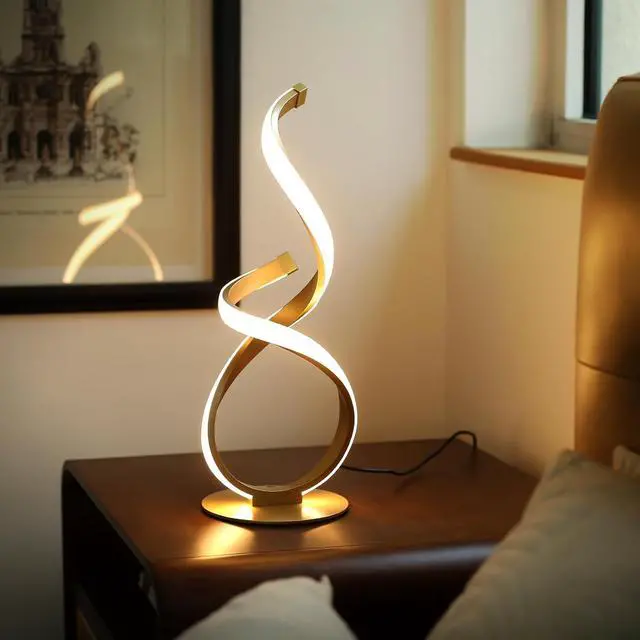 Alt view image 5 of 7 - Bedside Table Lamp, LED Touch Dimmable Spiral Desk Lamp for Night Stands, 3 Color Temperature Modern Nightstand Light, Unique Side Light for Living Room, Bedroom, Gold