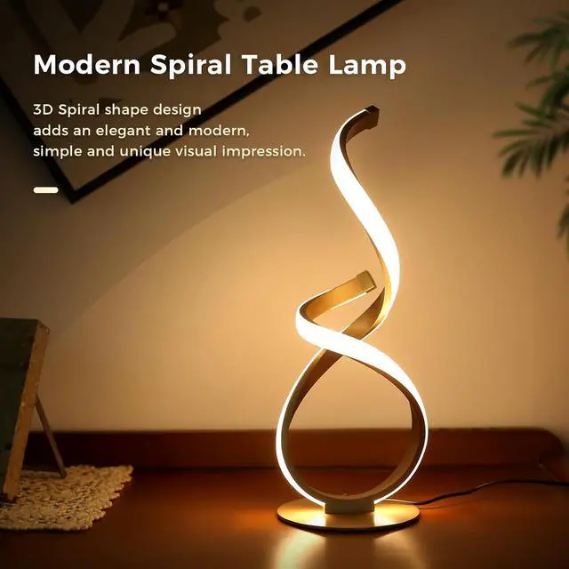 Alt view image 4 of 7 - Bedside Table Lamp, LED Touch Dimmable Spiral Desk Lamp for Night Stands, 3 Color Temperature Modern Nightstand Light, Unique Side Light for Living Room, Bedroom, Gold