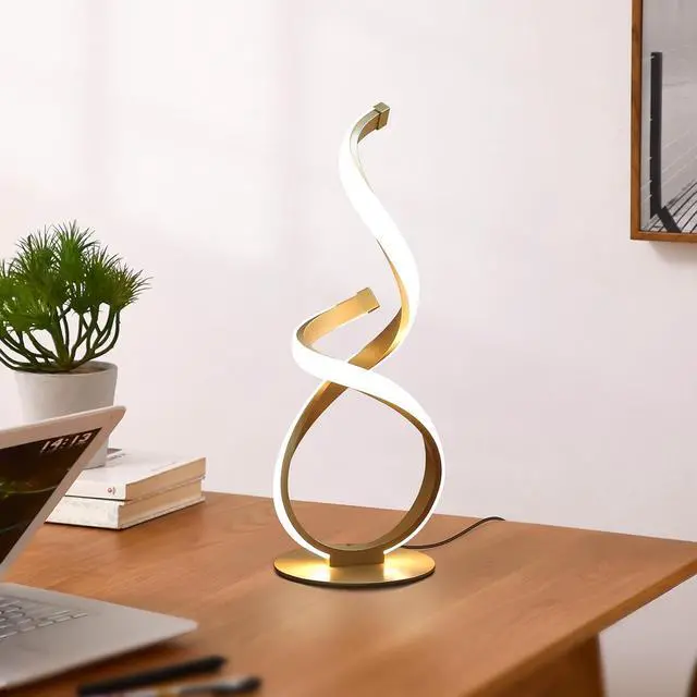 Alt view image 7 of 7 - Bedside Table Lamp, LED Touch Dimmable Spiral Desk Lamp for Night Stands, 3 Color Temperature Modern Nightstand Light, Unique Side Light for Living Room, Bedroom, Gold