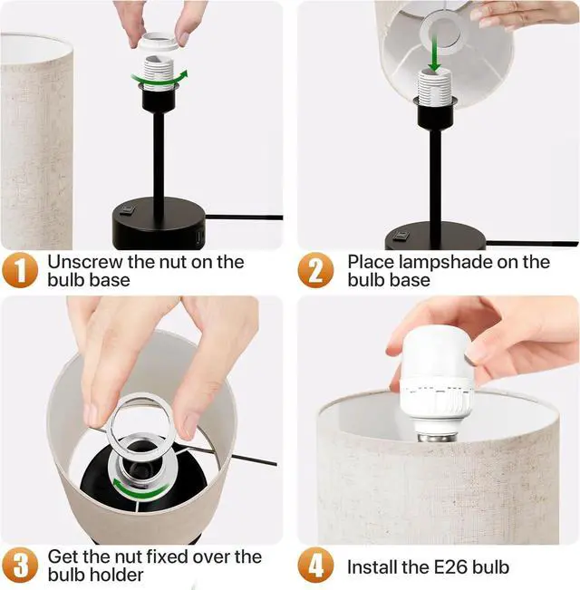 Alt view image 5 of 6 - KPQ Small Bedside Lamp Touch Control Table Lamp with USB A+C Charging Ports & AC Outlet 3-Way Dimmable Nightstand Lamp with Linen Fabric Shade for Bedroom Living Room