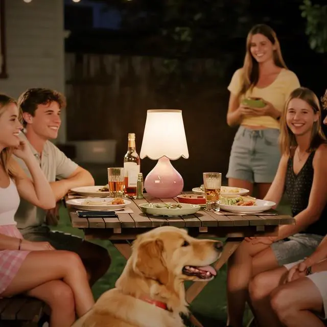 Alt view image 2 of 7 - 14''H Cordless LED Table Lamp with Dimmer, Ceramic Bedside Table Lamp, Rechargeable & 3-Level Brightness, Ceramic Base, Detachable Bulb, Linen Shade, Desk lamp for Cozy Teens Room Decor (Pink)