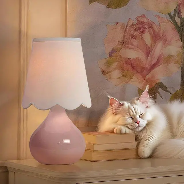 Alt view image 6 of 7 - 14''H Cordless LED Table Lamp with Dimmer, Ceramic Bedside Table Lamp, Rechargeable & 3-Level Brightness, Ceramic Base, Detachable Bulb, Linen Shade, Desk lamp for Cozy Teens Room Decor (Pink)