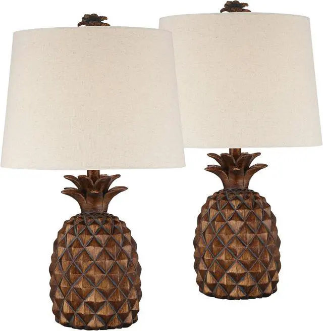 Alt view image 2 of 7 - Regency Hill Paget 23 3/4" High Pineapple Small Coastal Tropical Accent Table Lamps Set of 2 Brown Living Room Bedroom Bedside Nightstand House Office Home Reading Fabric Oatmeal Shade