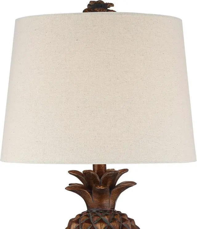 Alt view image 3 of 7 - Regency Hill Paget 23 3/4" High Pineapple Small Coastal Tropical Accent Table Lamps Set of 2 Brown Living Room Bedroom Bedside Nightstand House Office Home Reading Fabric Oatmeal Shade