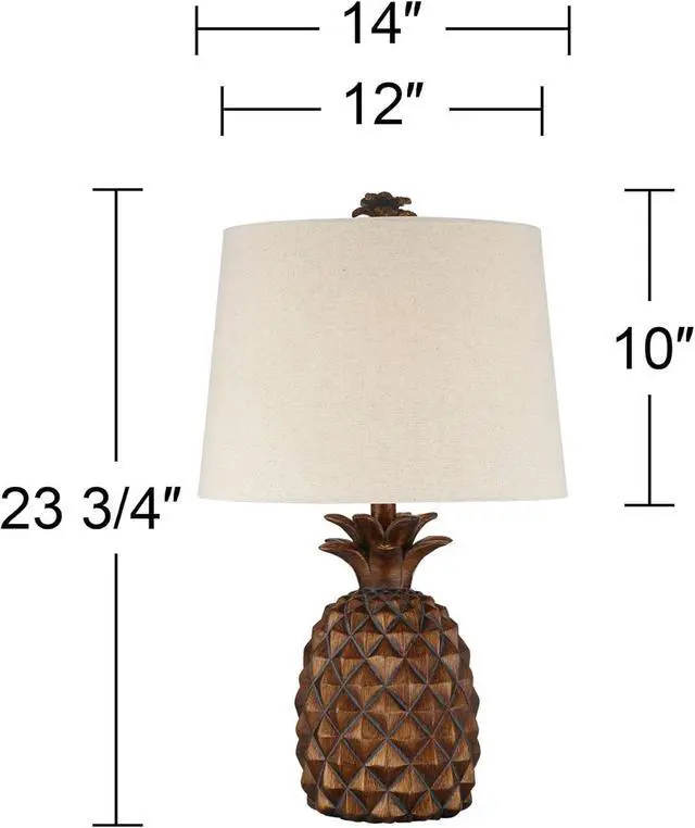 Alt view image 4 of 7 - Regency Hill Paget 23 3/4" High Pineapple Small Coastal Tropical Accent Table Lamps Set of 2 Brown Living Room Bedroom Bedside Nightstand House Office Home Reading Fabric Oatmeal Shade