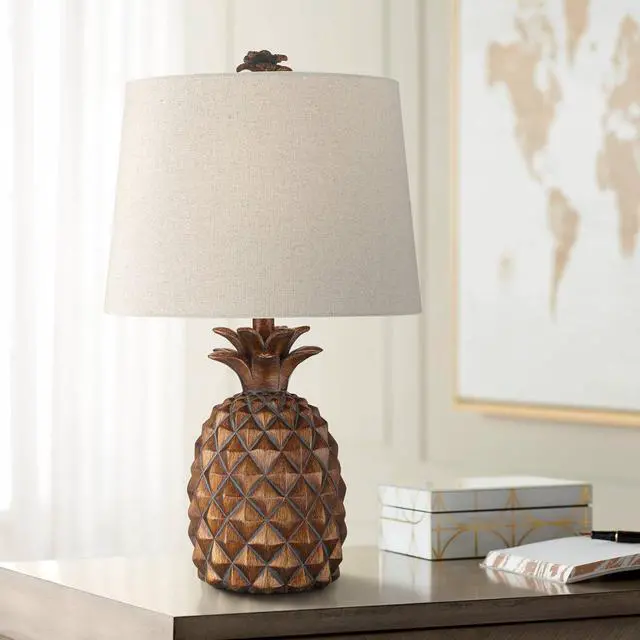 Alt view image 7 of 7 - Regency Hill Paget 23 3/4" High Pineapple Small Coastal Tropical Accent Table Lamps Set of 2 Brown Living Room Bedroom Bedside Nightstand House Office Home Reading Fabric Oatmeal Shade