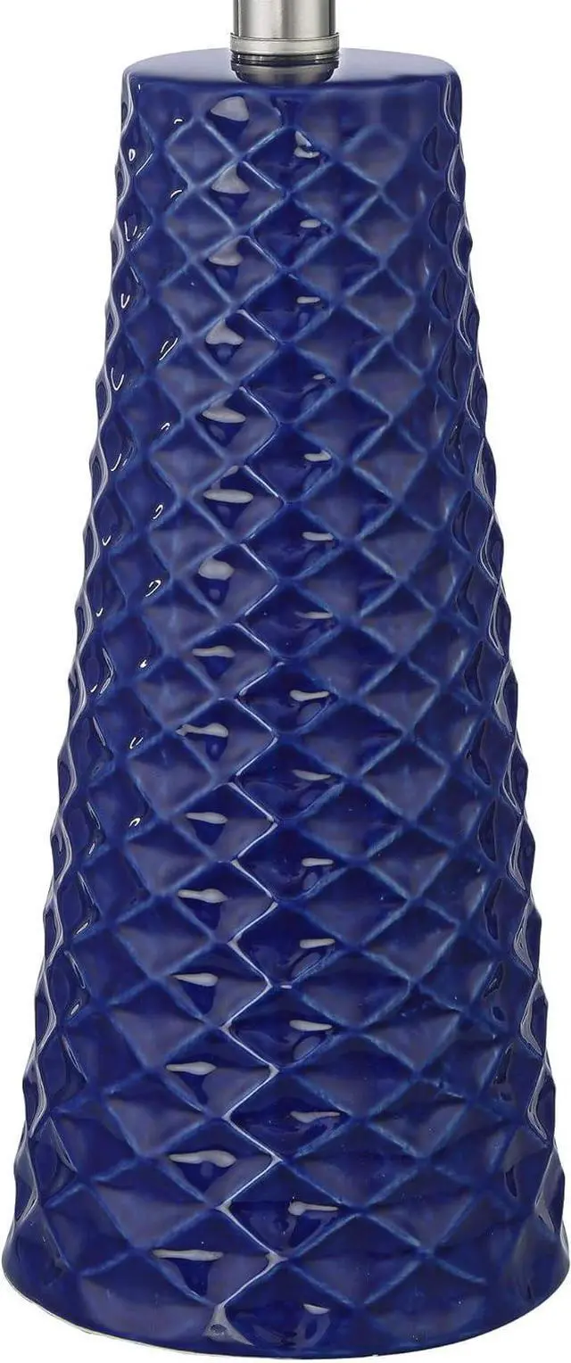 Alt view image 5 of 7 - 360 Lighting Ricky Modern Table Lamps 24" Tall Set of 2 Deep Blue Triangle Textured Ceramic White Fabric Tapered Drum Shade for Bedroom Living Room House Home Bedside Nightstand Family