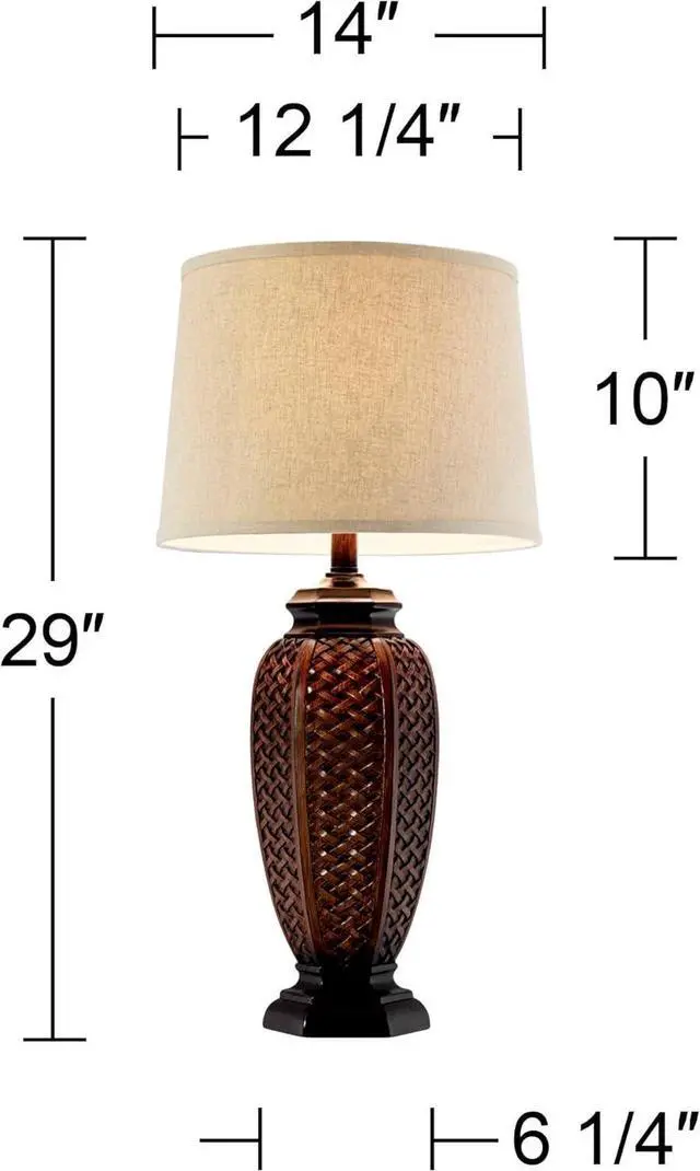 Alt view image 4 of 7 - Regency Hill Country Cottage Tropical Natural Table Lamp 29" Tall Brown Woven Wicker Pattern Beige Linen Drum Shade Decor for Living Room Bedroom House Home Dining Office Reading Entryway