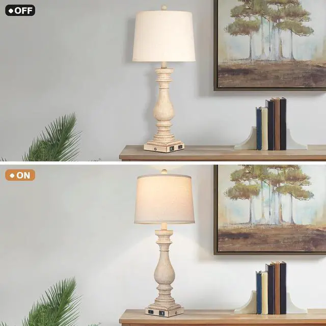 Alt view image 7 of 7 - 27.5" Tall Farmhouse Lamp,Vintage Bedside Nightstand Lamps with USB Charging Ports A/C,3-Way Dimmable Touch Control Retro Lamp for Bedroom Living Room,Single Beige