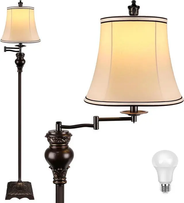 Main image of PARTPHONER Vintage Floor Lamps for Living Room,Traditional 350° Adjustable Swing Arm Farmhouse Floor Lamp for Bedroom, Rustic Standing Lamp Pole Lamps for Reading, Home Décor and Office, Brown