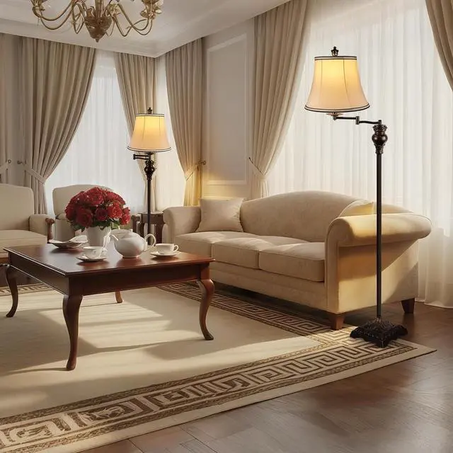 Alt view image 7 of 7 - PARTPHONER Vintage Floor Lamps for Living Room,Traditional 350° Adjustable Swing Arm Farmhouse Floor Lamp for Bedroom, Rustic Standing Lamp Pole Lamps for Reading, Home Décor and Office, Brown