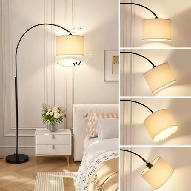 Alt view image 5 of 7 - Ambimall 70' Dimmable Arc Floor Lamp with Remote, Color Temperatures and Brightness Adjustable, Arched Floor Lamp with Rotating Head, Over Couch Arched Light for Living Room (Deep Beige and Black)